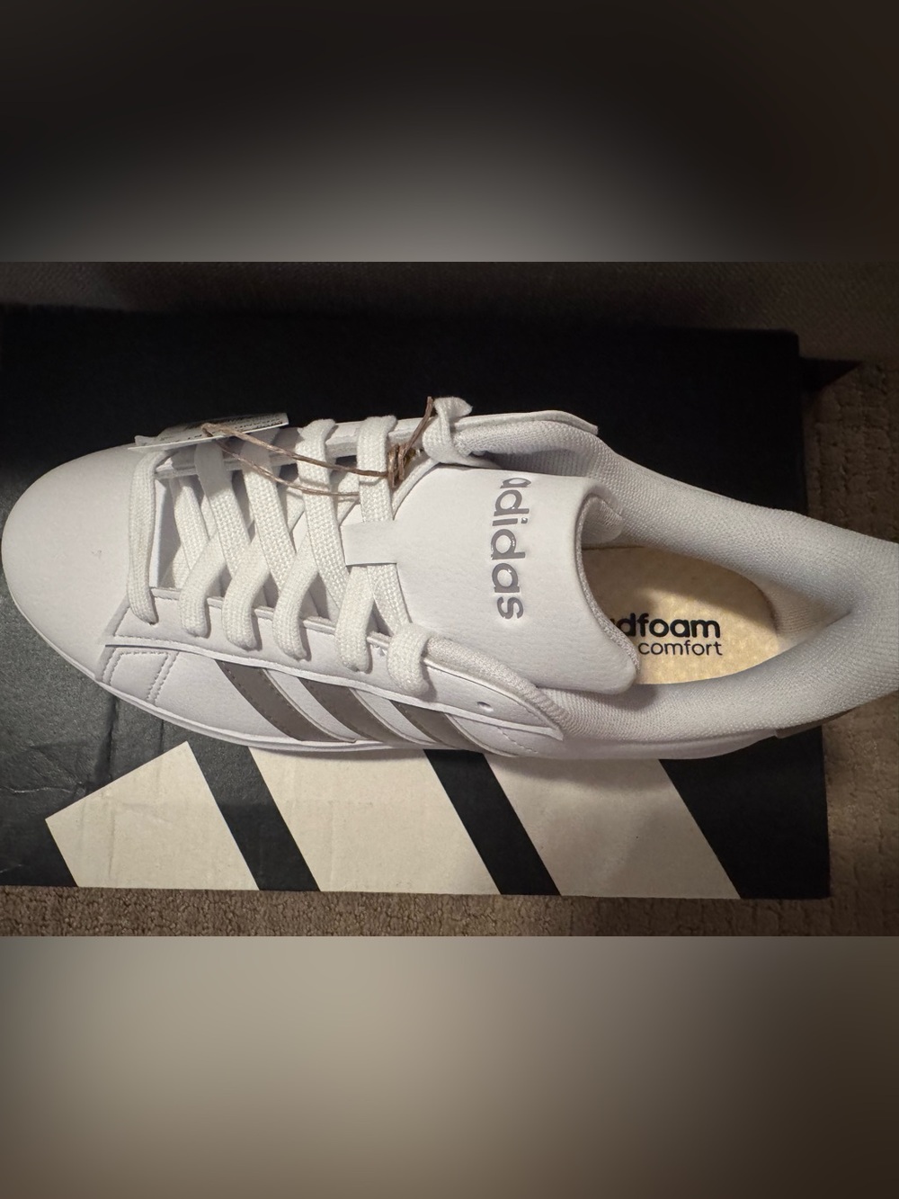 adidas Women’s White Sneakers with Gray Stripes - Picture 4 of 5